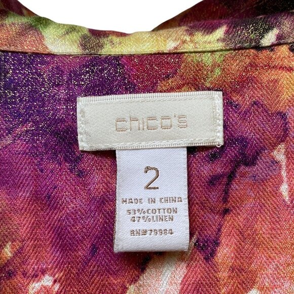 CHICO'S Watercolor Print Jacket Size Large (Chico's 2) Linen/Cotton Womens Top - Picture 3 of 11